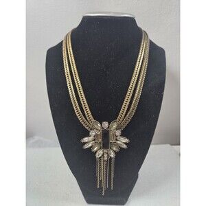 LOFT Vintage Gold Chevron Chain Rhinestone Crystal Fringe Tassel Statement...